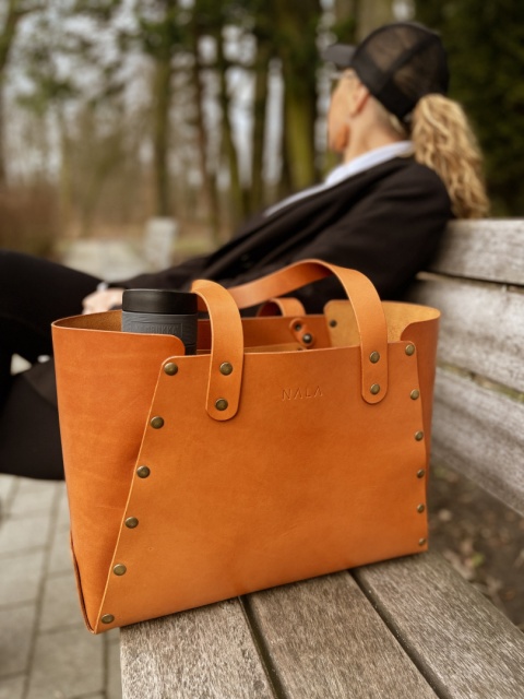 Torebka Shopperka duża, kolekcja „Kraków", kolor karmelowy brąz, skóra naturalna Torebka Shopperka duża, kolekcja „Kraków", kolor karmelowy brąz, skóra naturalna