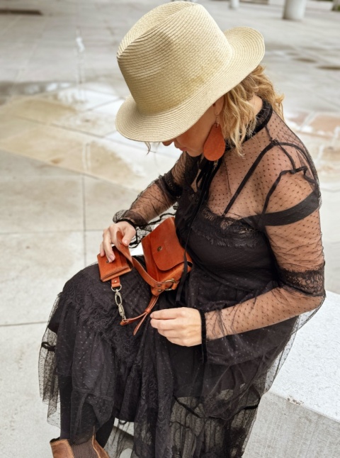 Kopertówka / torebka / nerka, kolekcja „Szczyrk", kolor kasztanowy, skóra naturalna