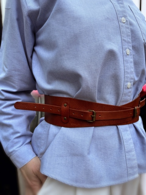 Pasek zapinany, kolekcja „Szczyrk", skóra naturalna, kolor kasztanowy brąz