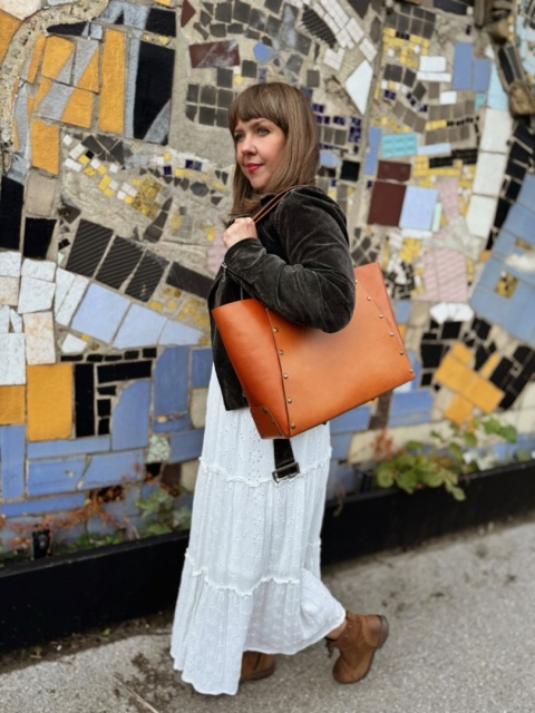 Torebka Shopperka duża, kolekcja „Kraków", kolor karmelowy brąz, skóra naturalna