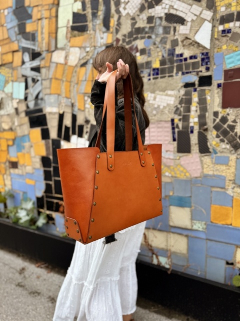 Torebka Shopperka duża, kolekcja „Kraków", kolor karmelowy brąz, skóra naturalna