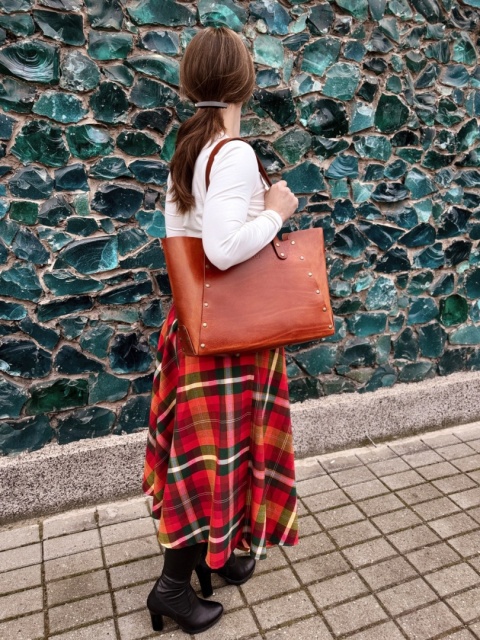 Torebka Shopperka duża, kolekcja „Szczyrk", kolor kasztanowy brąz, skóra naturalna