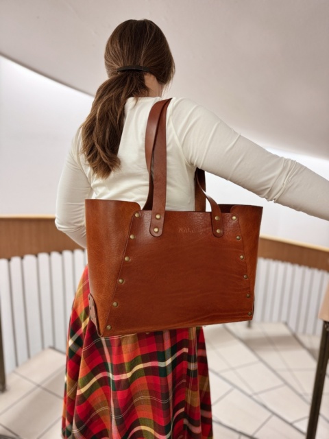 Torebka Shopperka duża, kolekcja „Szczyrk", kolor kasztanowy brąz, skóra naturalna